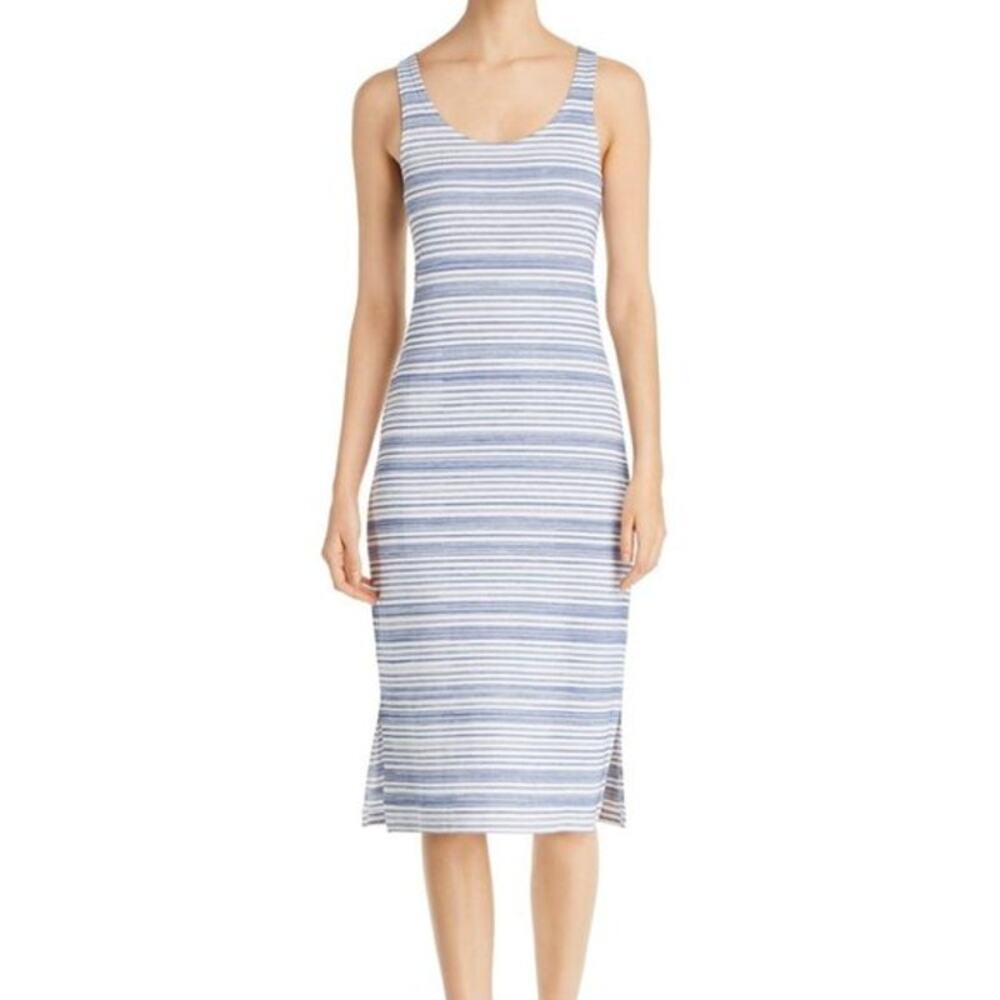 NWT Lysse Mulholland Blue and White Striped Split Hem Midi Dress Small